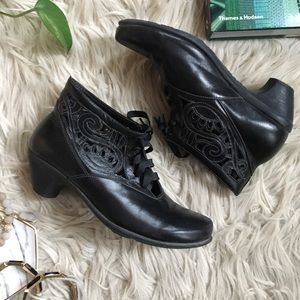 Naot Black Leather Scrollwork Booties